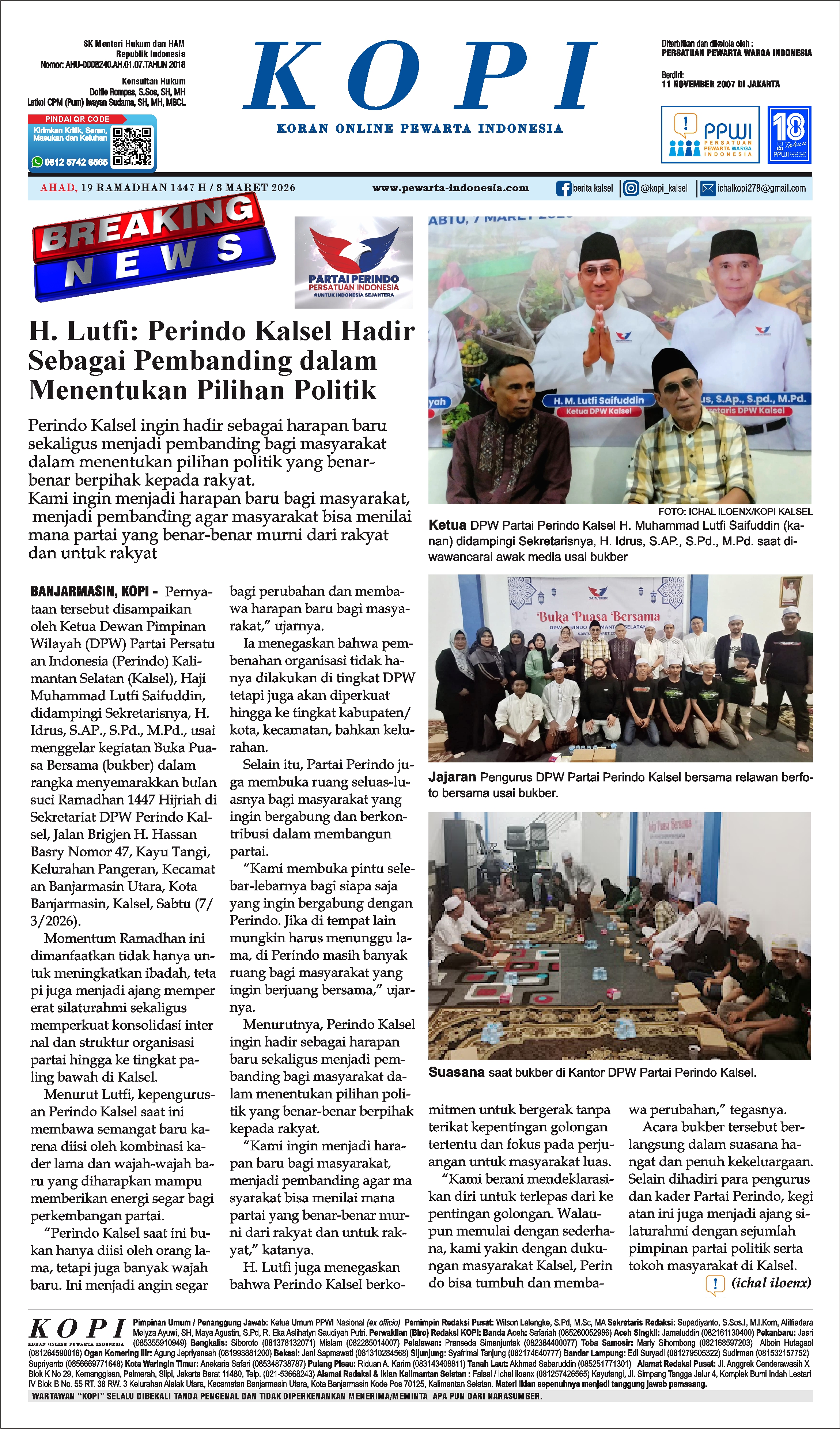 H. Lutfi: Perindo Kalsel Hadir Sebagai Pembanding dalam Menentukan Pilihan Politik
